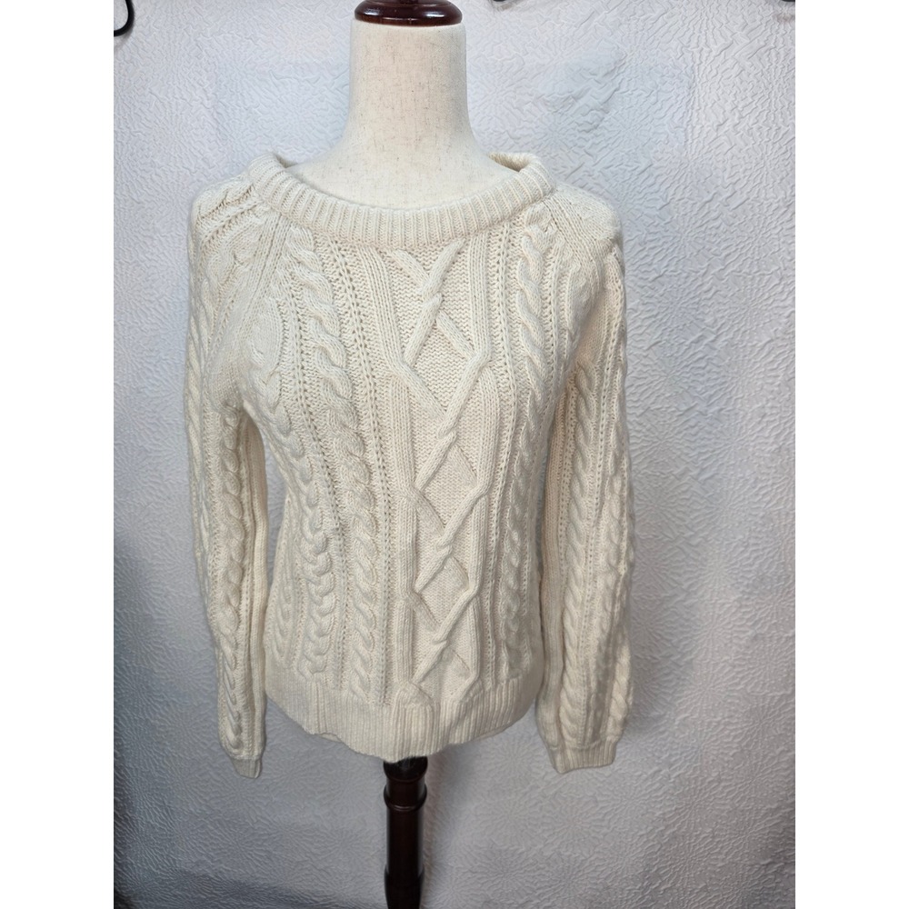 Abercrombie & Fitch Sweater Womens Med Cream Good Cable Knit LongSleeve Pullover